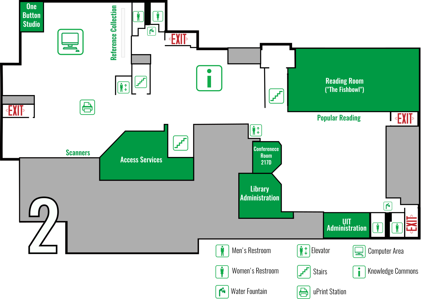 floor map of the second floor at the Chester Fritz Library