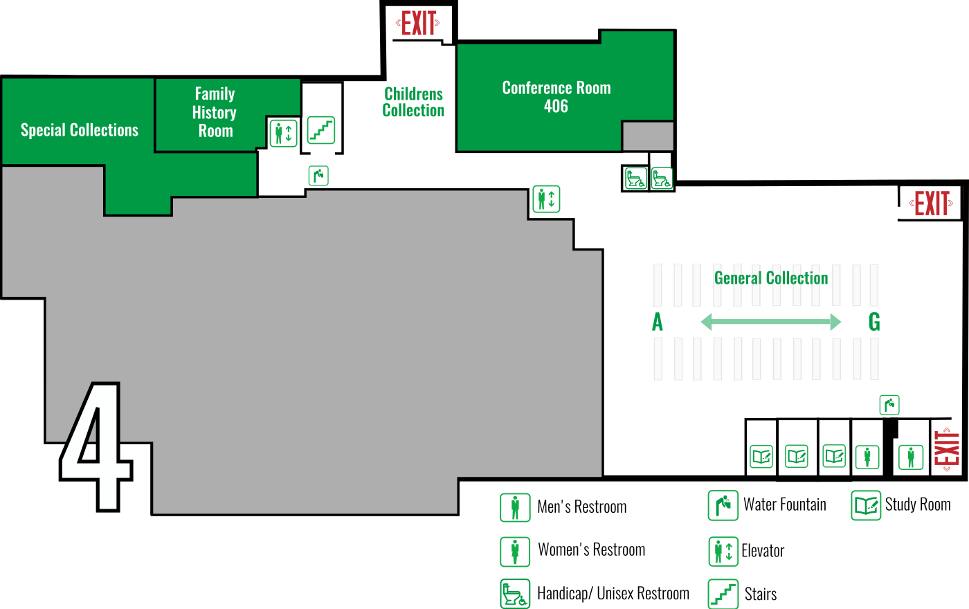 floor map of the fourth floor at the Chester Fritz Library
