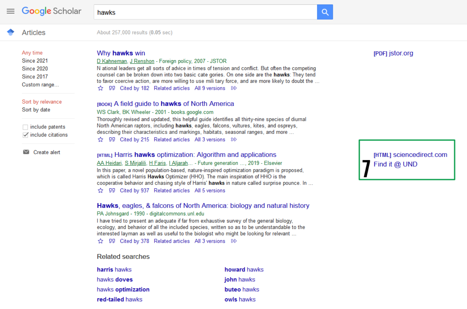 screenshot of Google Scholar instructions