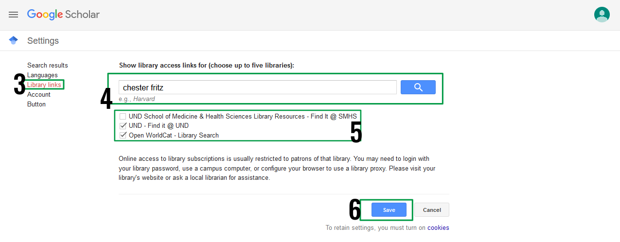 screenshot of google scholar instructions